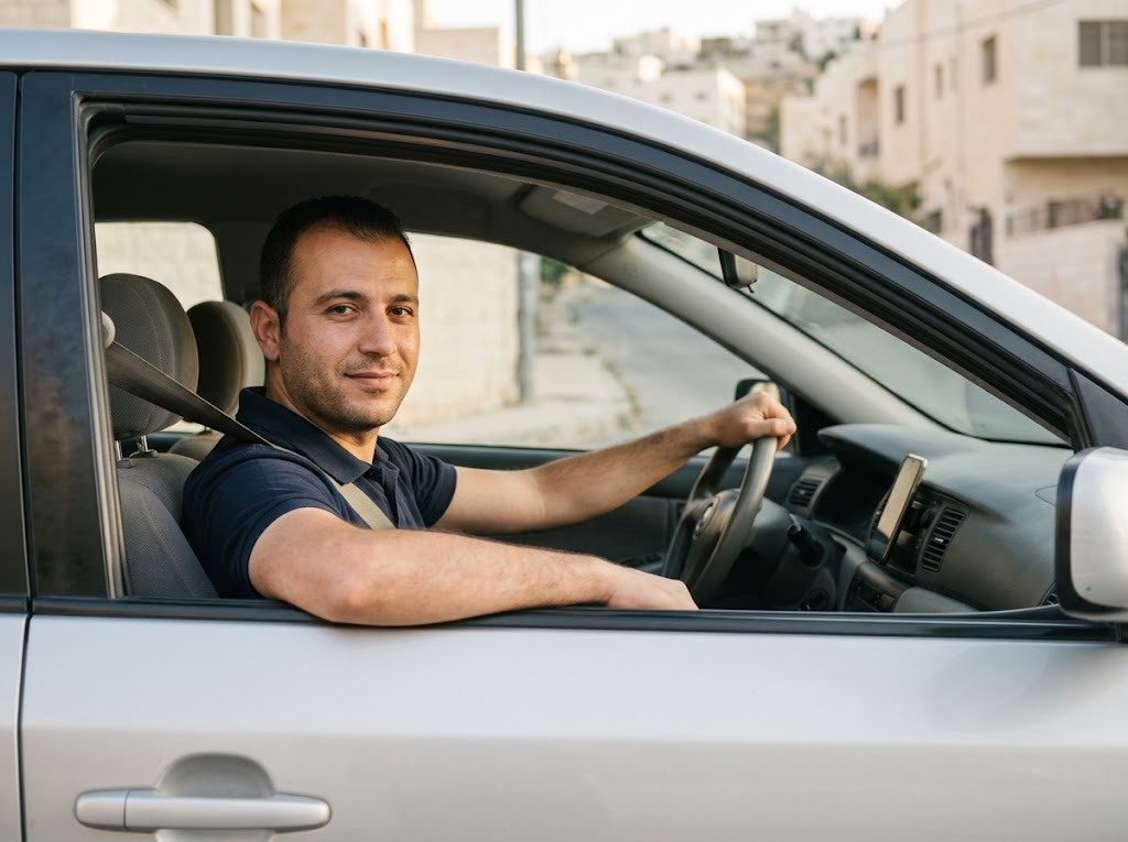 كابتن كوين رايد داخل سيارته